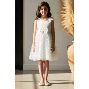 White Tulle Overlay Easter Pagent Church Party Butterfly Dress Size 5T